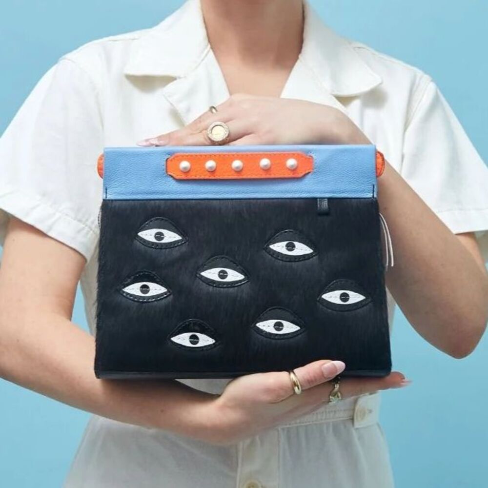 Min & Mon Vali Small Crossbody Handbag All Over Eyes Fur Black / Blue / Orange